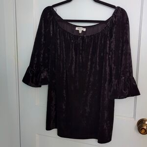 Beach Lunch Lounge Sz L Black Crushed Velvet Peasant Top with Bell Sleeves NWOT